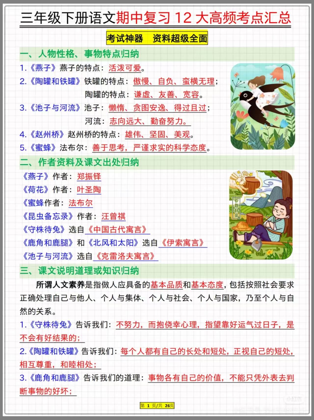 三年级下册语文期中复习12大高频考点汇总燃梦学堂-中小学电子版资料下载：课件/试卷/教案/知识点全覆盖燃梦学堂